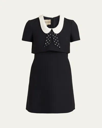 Valentino Womens Nero Betulla Contrast-collar Short-sleeve Wool-silk Mini Dress In Black