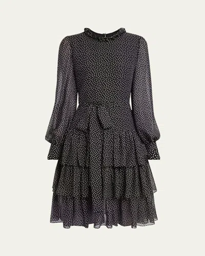 Valentino Polka Dot Tiered Georgette Self-tie Short Dress