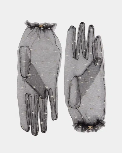Valentino Garavani Polka Dot V-logo Mesh Gloves