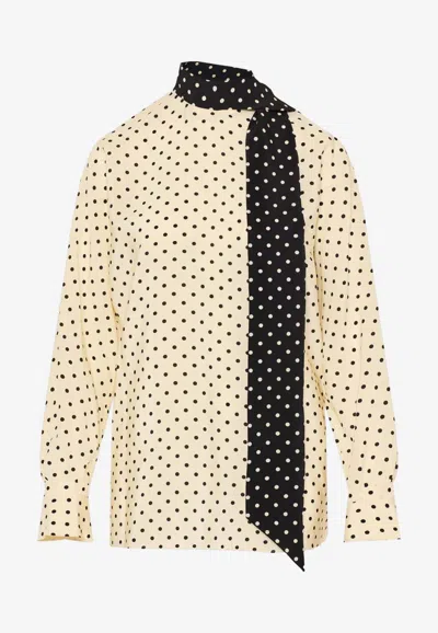 Valentino Scarf-detailed Polka-dot Silk Crepe De Chine Blouse In Neutral