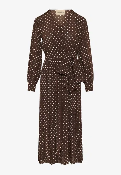Valentino Polka Dots Silk Midi Wrap Dress In Burgundy