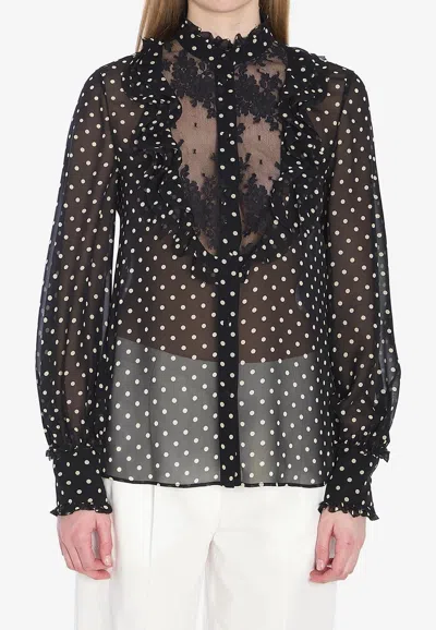 VALENTINO POLKA DOTS SILK SHEER BLOUSE