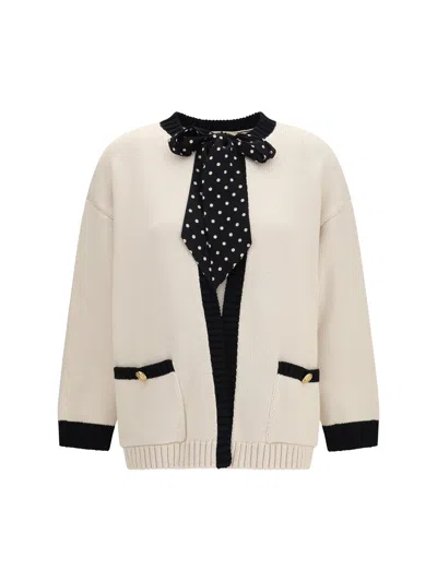 Valentino Polka-dot Bow Cardigan In Neutral