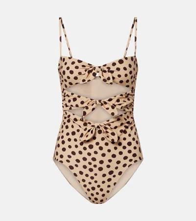 Valentino Polka-dot Cutout Swimsuit In Brown