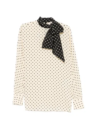 Valentino Scarf-detailed Polka-dot Silk Crepe De Chine Blouse In Neutral