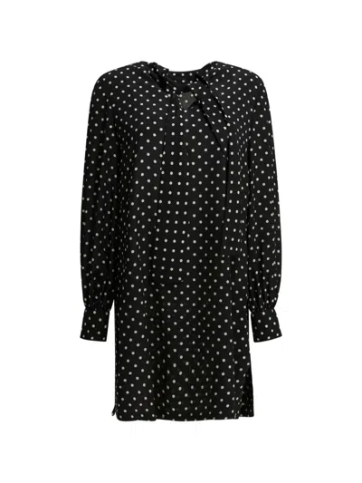 Valentino Mini Flared Dress With Long Sleeves And Knotted Bow In Black