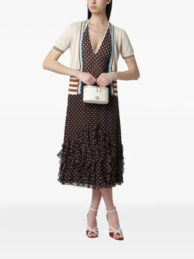Valentino Polka-dot Ruffled Skirt In Brown