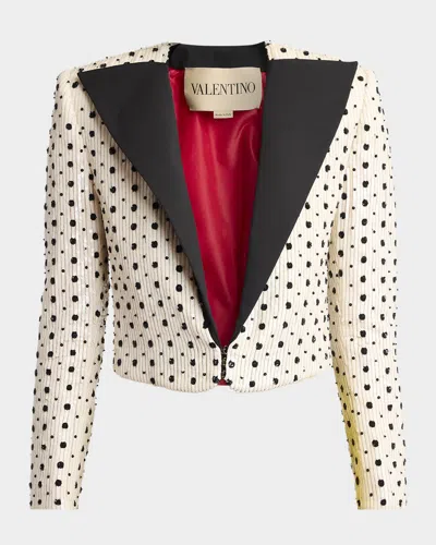 Valentino Polka-dot Sequined Crop Blazer Jacket In Multi