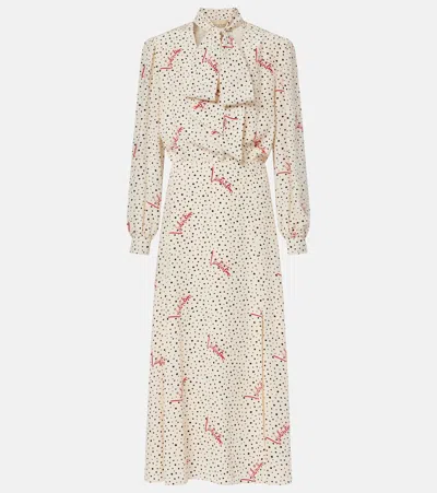 Valentino Pussy-bow Polka-dot Silk Crepe De Chine Maxi Dress In Neutral