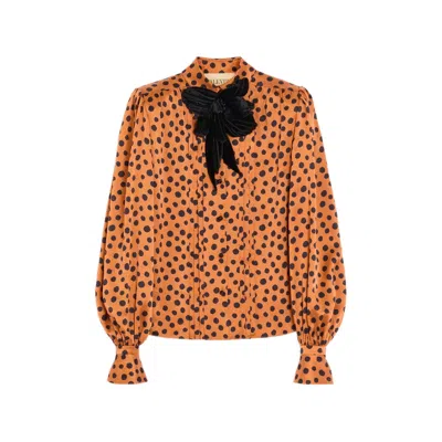 Valentino Crepe Satin Shirt With Plus De Pois Dalmata Print In Orange