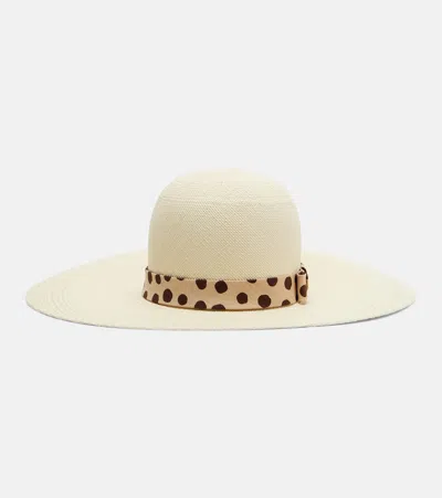 Valentino Garavani Polka-dot Straw Boater Hat In Neutral