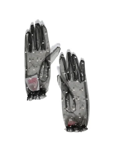 Valentino Garavani Polka-dot Tulle Gloves In Black
