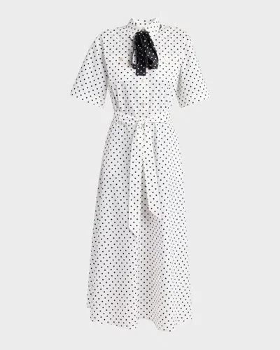 Valentino Polkadot-print Cotton Neck-scarf Midi Shirtdress In Multi