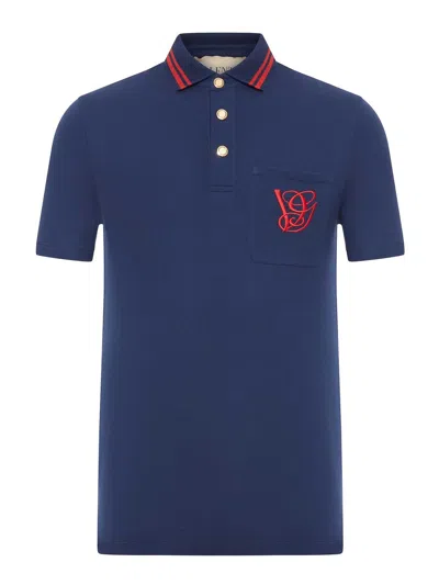 Valentino Cotton Piquet Polo With Vg Embroidery In Blue