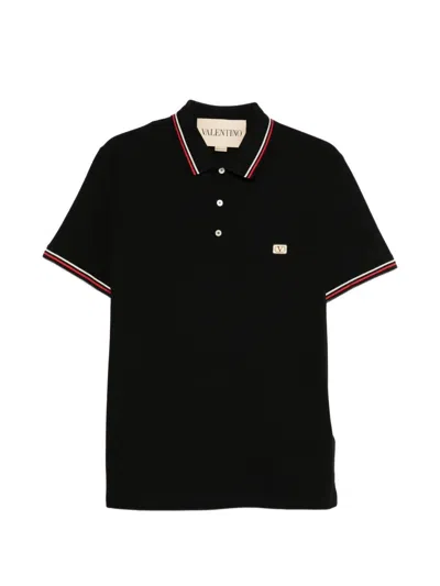 Valentino Black Cotton Pique Polo Shirt With Vlogo Patch