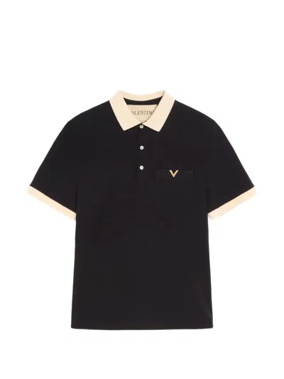 Valentino Jersey Polo Shirt Contrasting Collar Pocket In Black