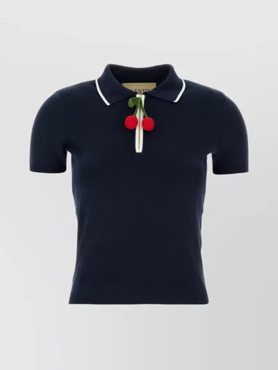 Valentino Polo Shirt Cotton Embroidered Detail In Blue