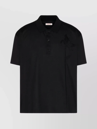 VALENTINO POLO SHIRT WITH FLORAL APPLIQUÉ AND EMBROIDERED DETAIL