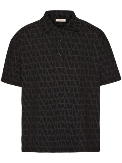Valentino Polo Shirt With Iconographe Toile Print In Black