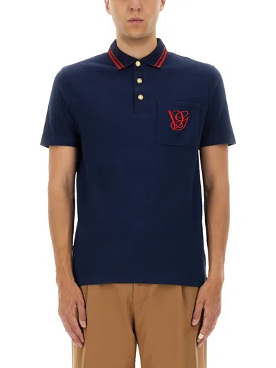 Valentino Polo Shirt With Vg Embroidery In Blue