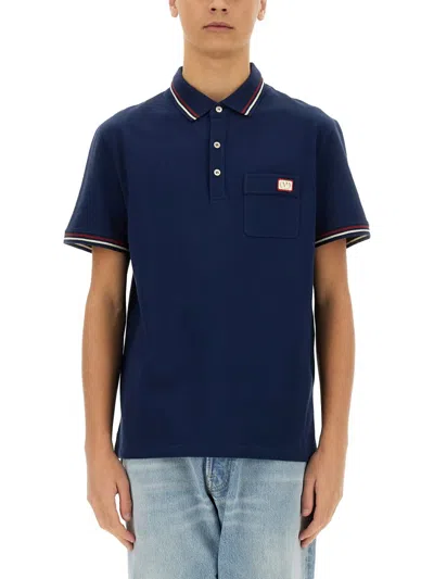 Valentino Polo Shirt With Vlogo Patch In Blue