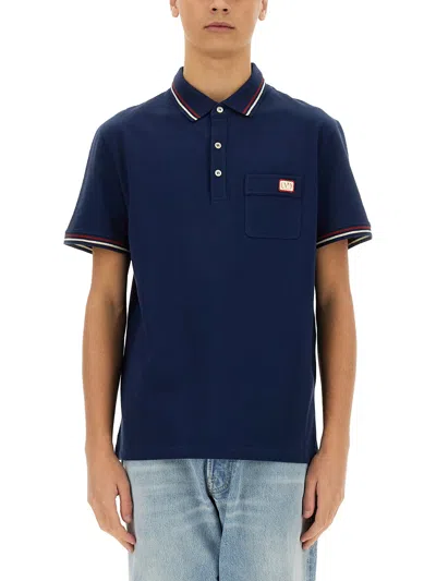 Valentino Polo Shirt With Vlogo Patch In Blue
