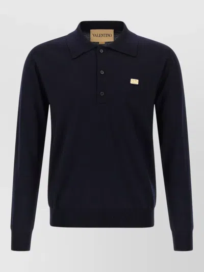 Valentino Polo Sweater Vlogo Signature Knitwear In Blue