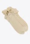 Valentino Garavani Pointelle Pompom Ankle Socks In Beige
