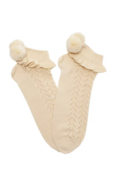 VALENTINO POM-POM RUFFLED COTTON ANKLE SOCKS