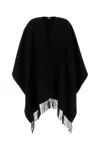 Valentino Cashmere Cape With Fringe Detailing And Loose Fit In Nero