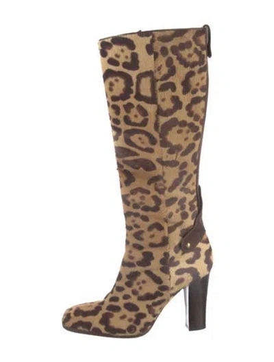 Pre-owned Valentino Garavani Ponyhair Animal Print Boots In Brown