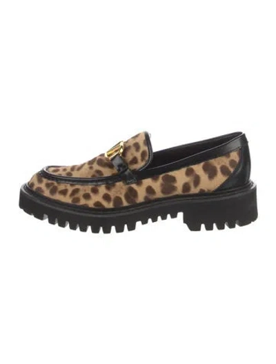 Pre-owned Valentino Garavani Ponyhair Animal Print Loafers In Brown
