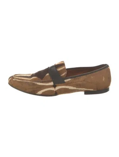 Pre-owned Valentino Garavani Ponyhair Animal Print Loafers In Brown