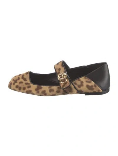 Pre-owned Valentino Garavani Ponyhair Animal Print Mary Jane Flats In Brown