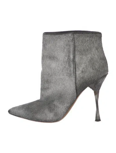Pre-owned Valentino Garavani Ponyhair Boots In Gray