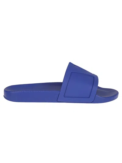 Valentino Garavani Wide Strap Open Toe Rubber Slides In Blue