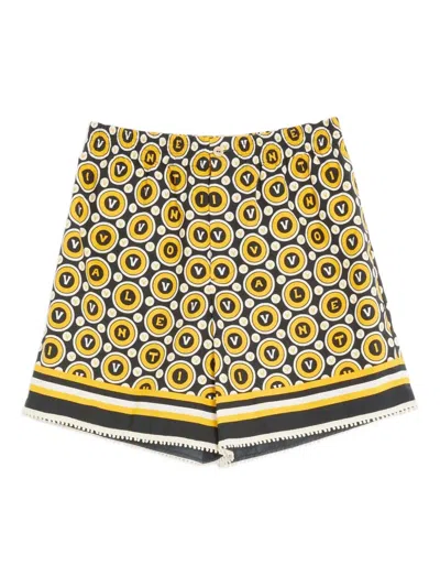 Valentino Cotton Poplin Bermuda Shorts With Bulles Royales Print In Black