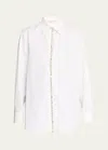 VALENTINO POPLIN BUTTON-FRONT SHIRT WITH CRYSTAL TRIM PLACKET