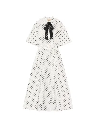 Valentino Polka-dot Cotton Poplin Midi Dress In White