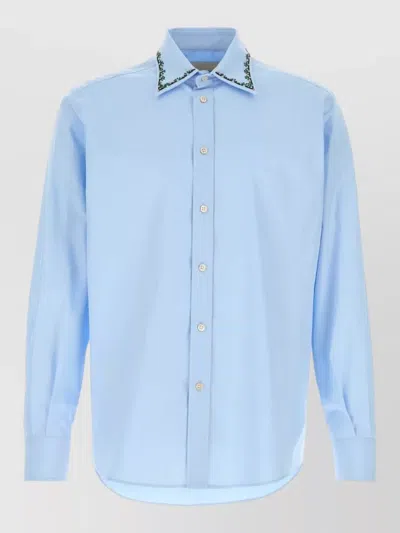 Valentino Poplin Shirt Long Sleeves Curved Hem Collar In Blue