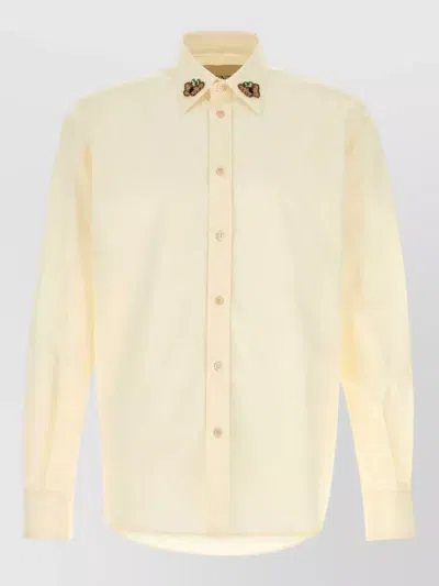 Valentino Poplin Shirt Long Sleeves Embellished Collar In Multi