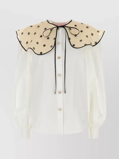 Valentino Poplin Shirt With Contrast Trim And Polka Dot Collar In White