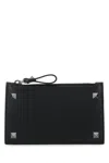 Valentino Black Leather Rockstud Card Holder In 0no