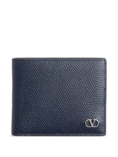 Valentino Garavani Vlogo Signature Bi-fold Wallet In Garnet Calf Leather In Blue