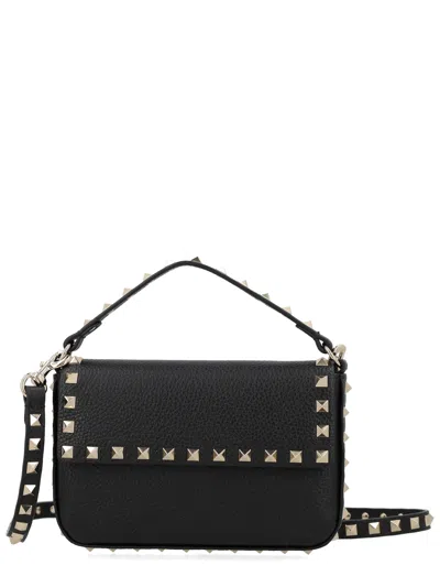 Valentino Garavani Pouch Rockstud In Vitello Granato In Black