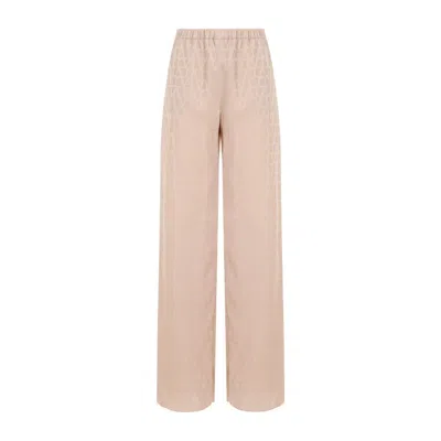 Valentino Poudre Beige Silk Jacquard Pants In Pink