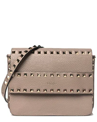 Valentino Garavani Valentino Poudre Pebbled Calfskin Leather Rockstud Side Slip Crossbody  (authentic Pre-loved) In Gray