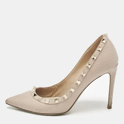 Pre-owned Valentino Garavani Poudre Pink Leather Rockstud Pumps Size 37.5