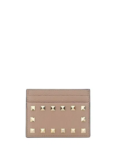 Valentino Garavani Powder Pink Leather Rockstud Card Holder