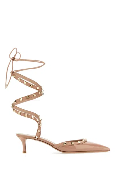Valentino Garavani Powder Pink Leather Rockstud Pumps In Roscan